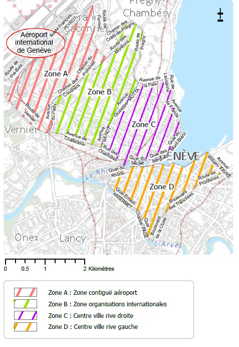 Plan des zones forfaitaires de l'Aéroport international de Genève
